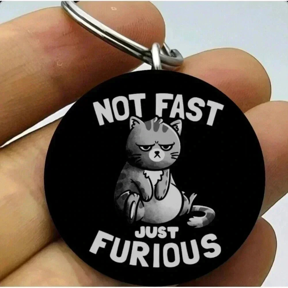 Not Fast Just Furious Kitty Cat Hot Funny Keychain